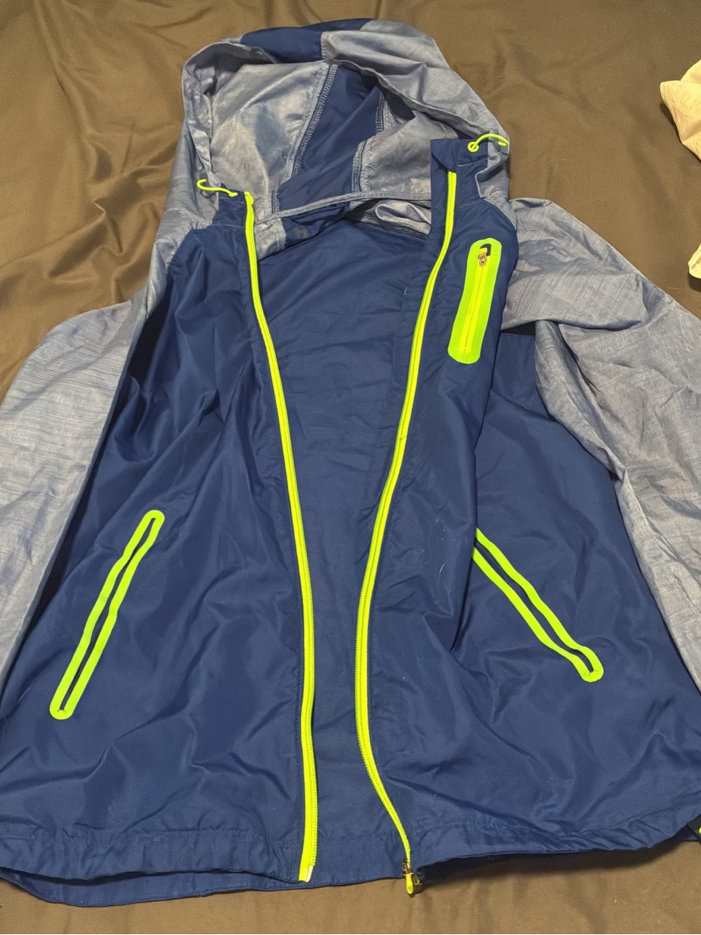 Men's Navy Windbreaker with Neon Yellow Trim